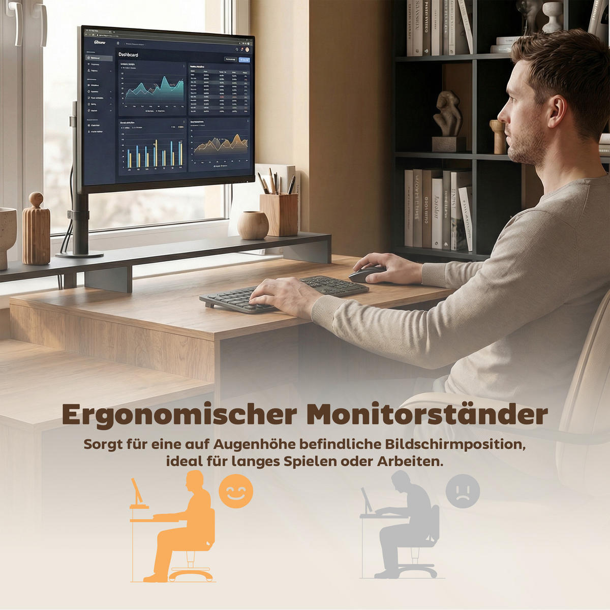 COMPUTERTISCH Spanplatte MDF Eiche - Eichefarben, Holzwerkstoff (140/60/82cm) - HOMCOM