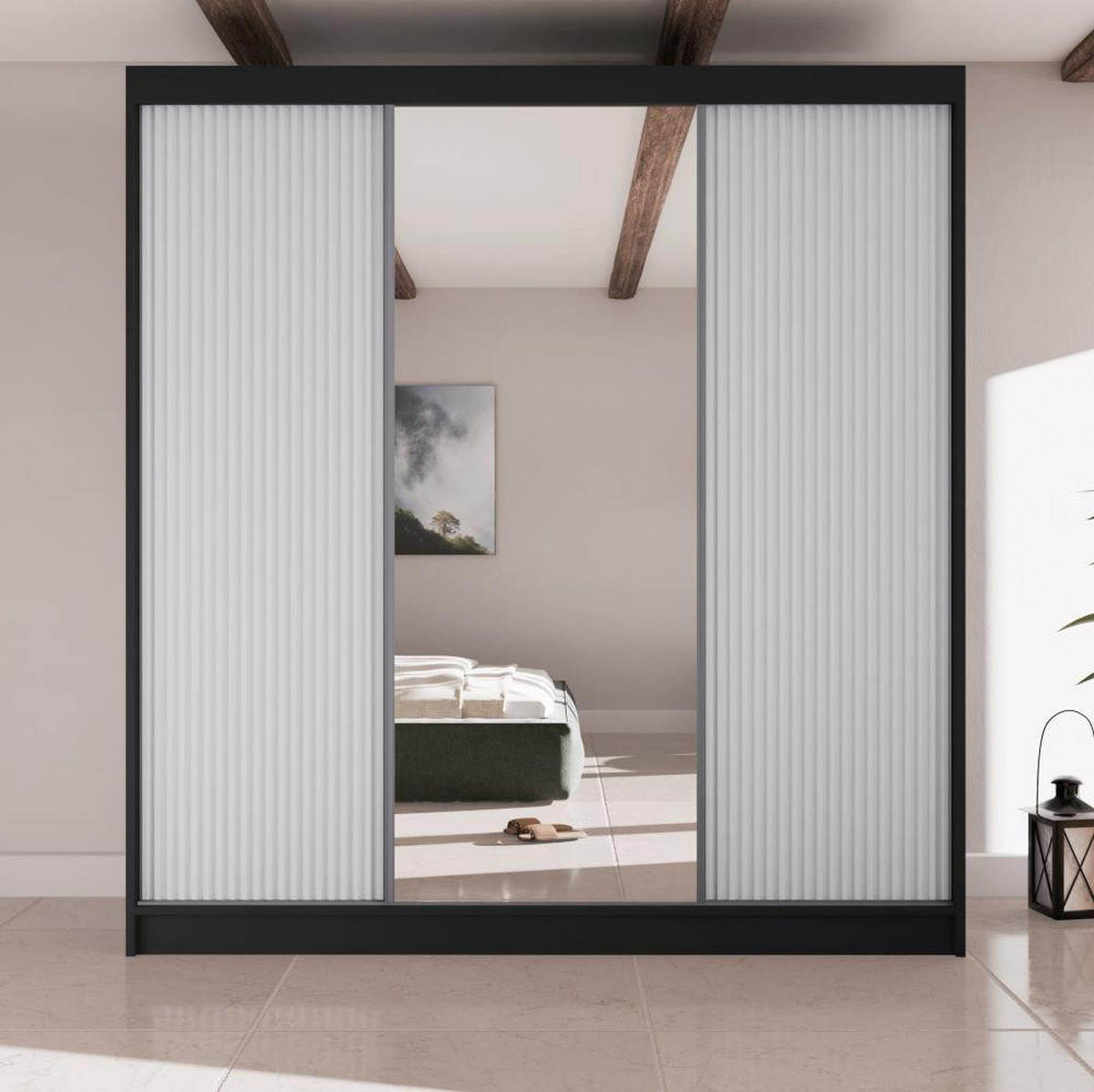 SCHWEBETÜRENSCHRANK Ramos II 200/61/215 schwarz+weiß - Schwarz/Weiß, Holzwerkstoff (200/215/61cm) - Beautysofa