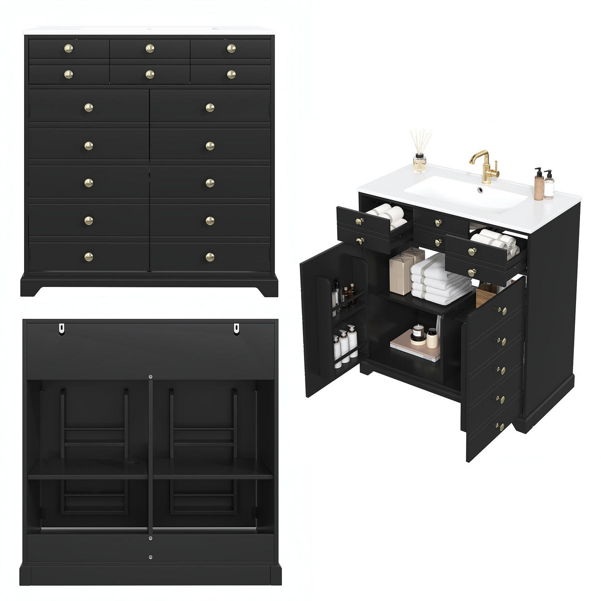WASCHTISCH Schwarz 91.5/47/86.5 cm - Schwarz, Holz (91.5/86.5/47cm) - PANGIVO