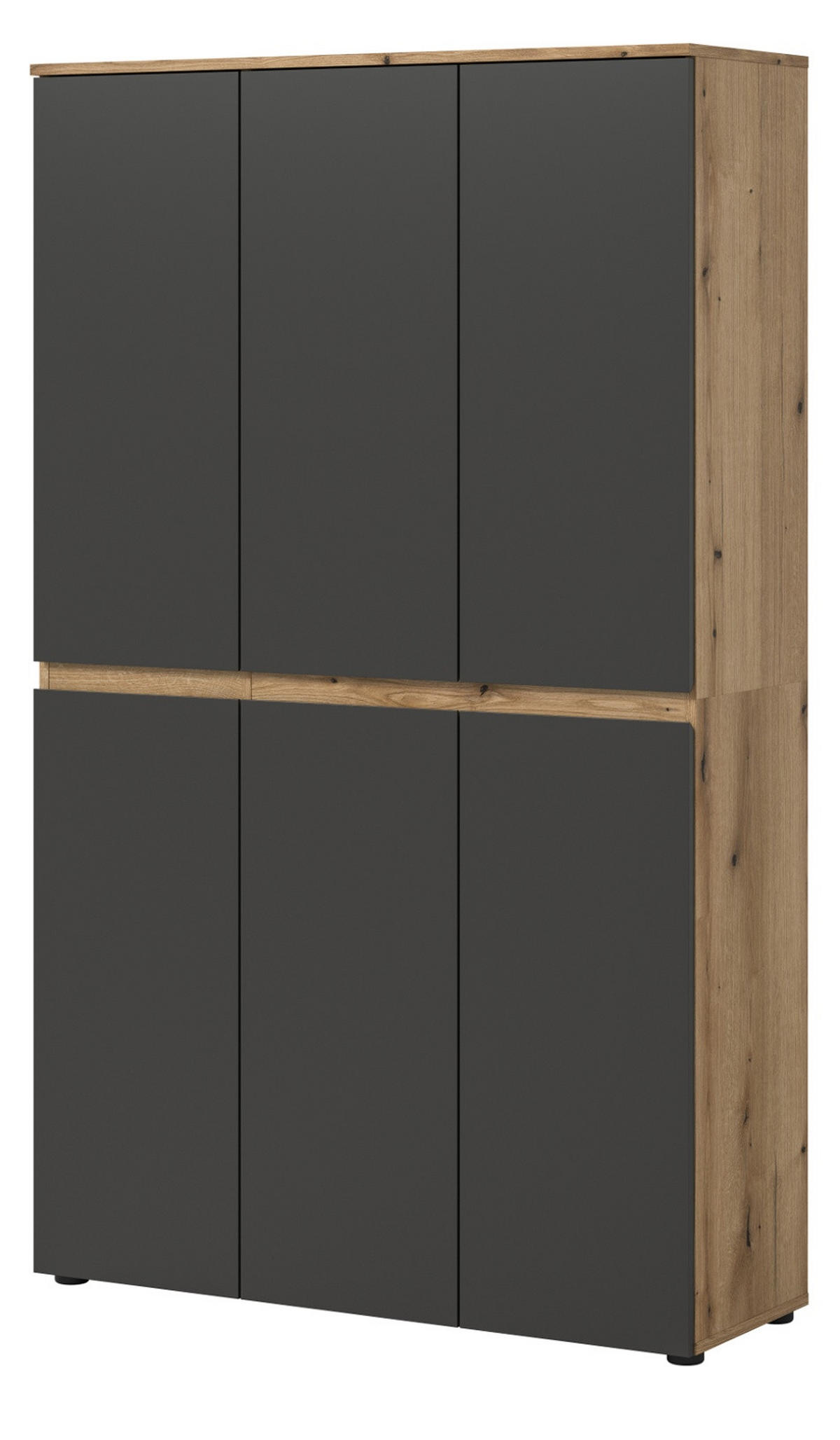 MEHRZWECKSCHRANK grau, Evoke Eiche 105 x 175 cm, Stauraumschrank 6-türig mit 18 Fächern - Eichefarben/Schwarz, Holzwerkstoff/Kunststoff (105/175/37cm) - Inn.Furn