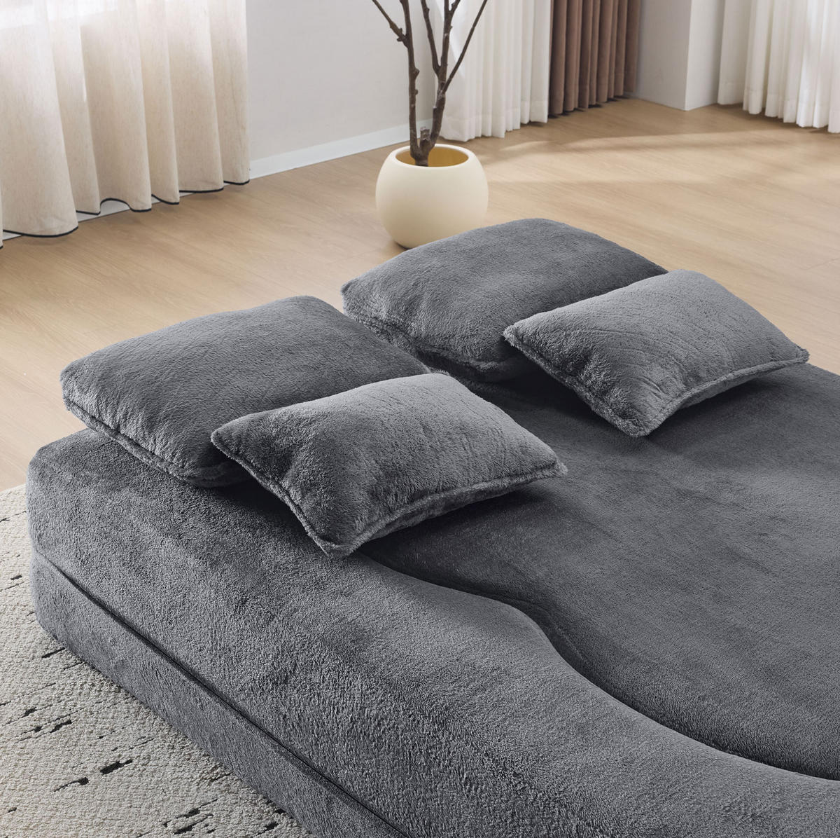 SCHLAFSOFA aus Schaumstoff und Federkern Blau/Grau klappbar mit 4 Kissen und multifunktionaler Nutzung - Grau, Kunststoff (198/76/60cm) - Modfu