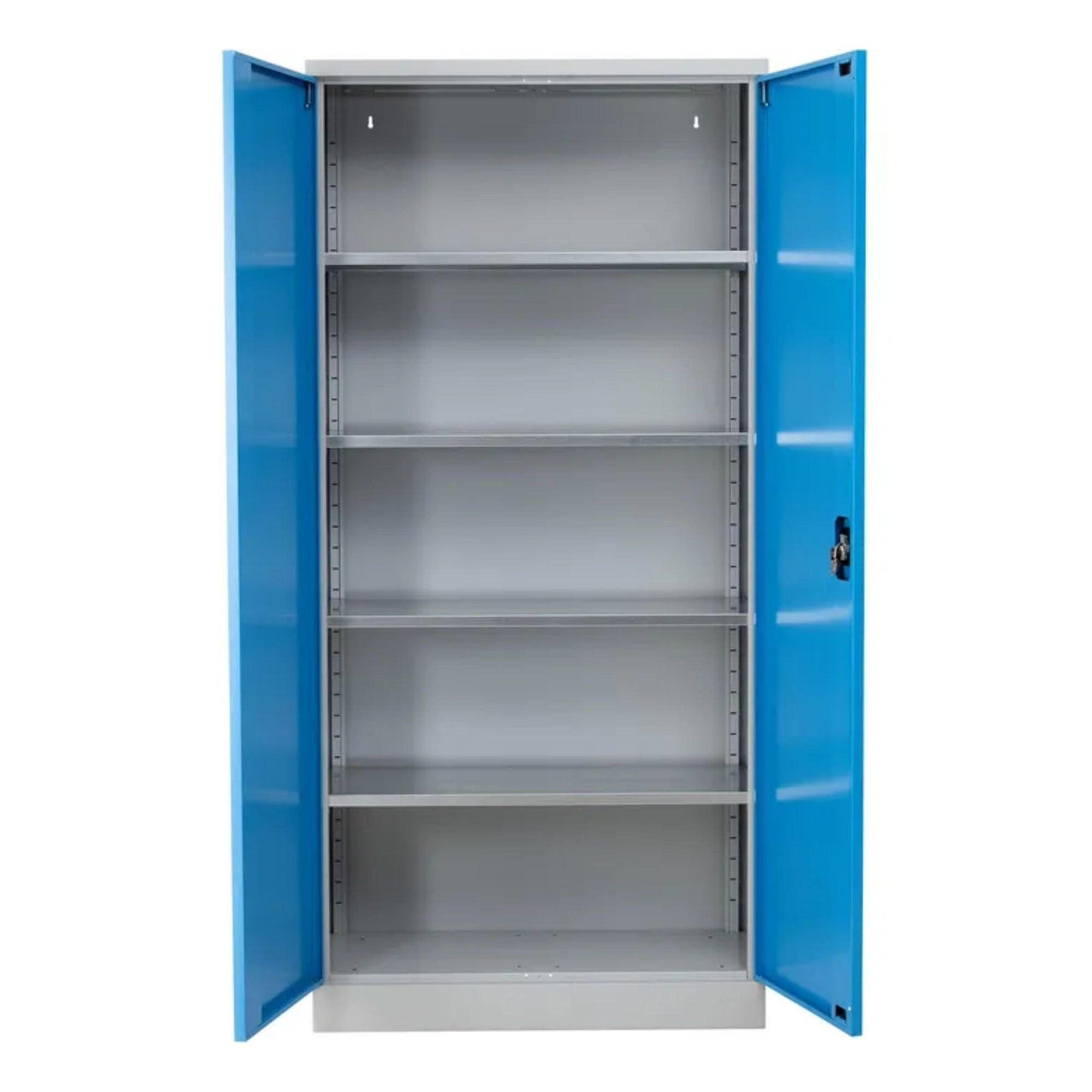 STAHLSCHRANK Bee mit 5 lackierten Fachböden 195x92x60 cm Korpusfarbe Lichtgrau Frontfarbe Lichtblau - Hellblau, Metall (92/195/60cm)