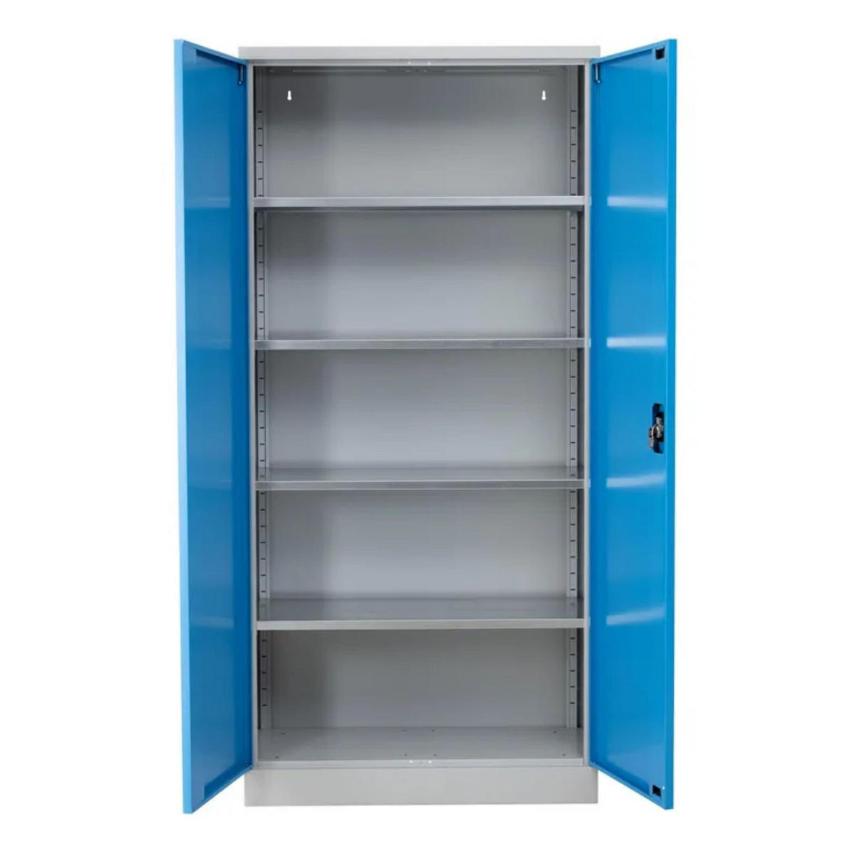 STAHLSCHRANK Bee mit 10 lackierten Fachböden 195x92x60 cm Korpusfarbe Lichtgrau Frontfarbe Lichtblau - Hellblau, Metall (92/195/60cm)