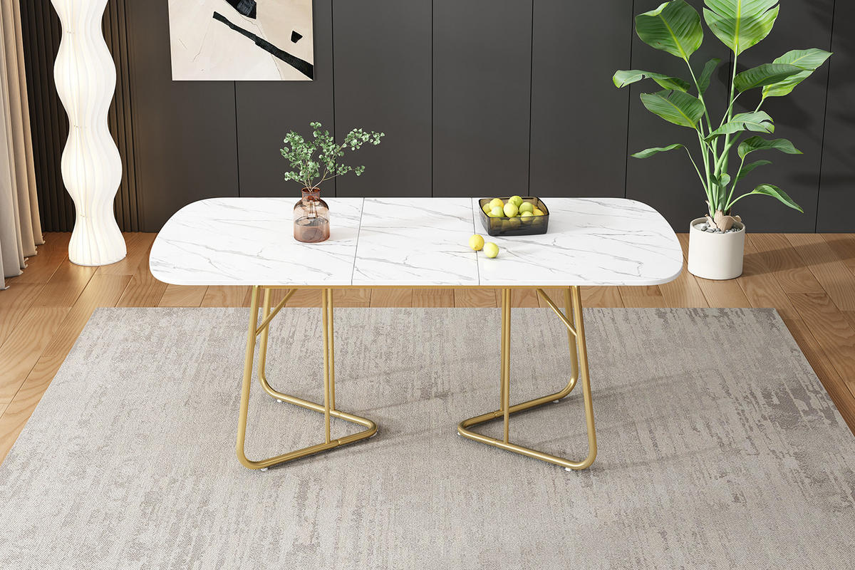 ESSTISCH 180/80/75 cm weiß mit Marmorstruktur und goldenen Metallbeinen - Schieferfarben, Holzwerkstoff (180/80/75cm) - OKWISH