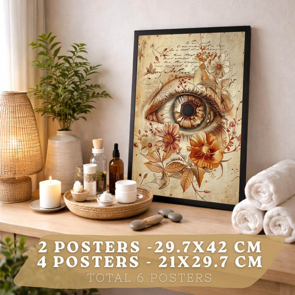POSTER Kollektion aus 6 Anatomie Drucke und mit Herz Schädel Lungen Nieren und Gehirn Pergament Hintergrund dekoration Größe Schwarzer Rahmen A3 & A4 - Schwarz, Papier (29.7/42/3cm) - Nacnic
