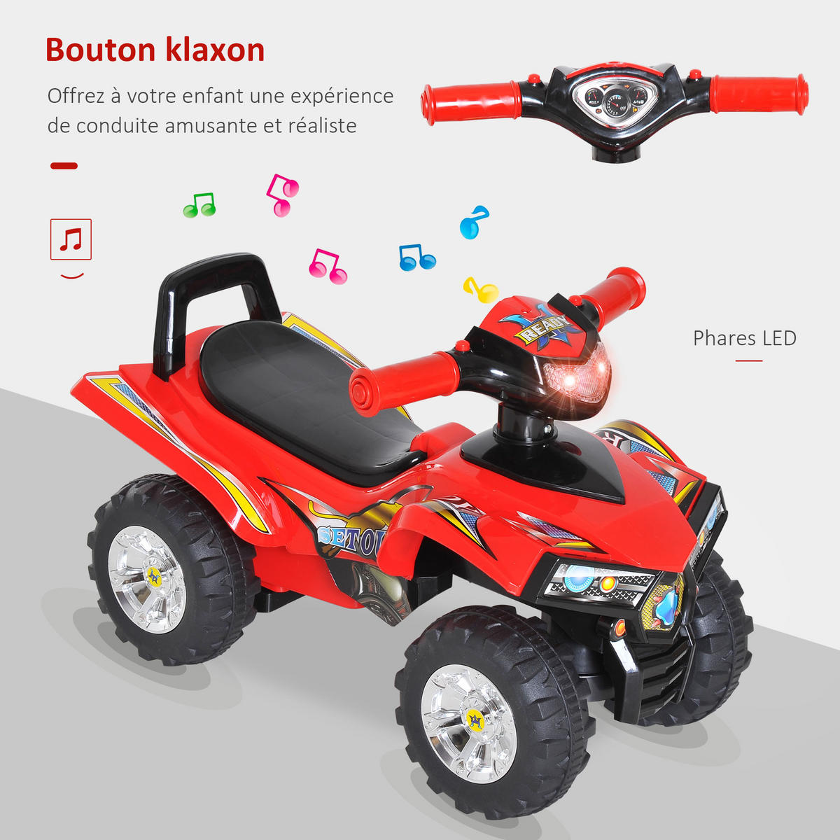 KINDERQUAD DE-16916 mit Licht- & Soundeffekten Rot/Schwarz - Rot, Kunststoff (60/38/42cm) - ComfortXL