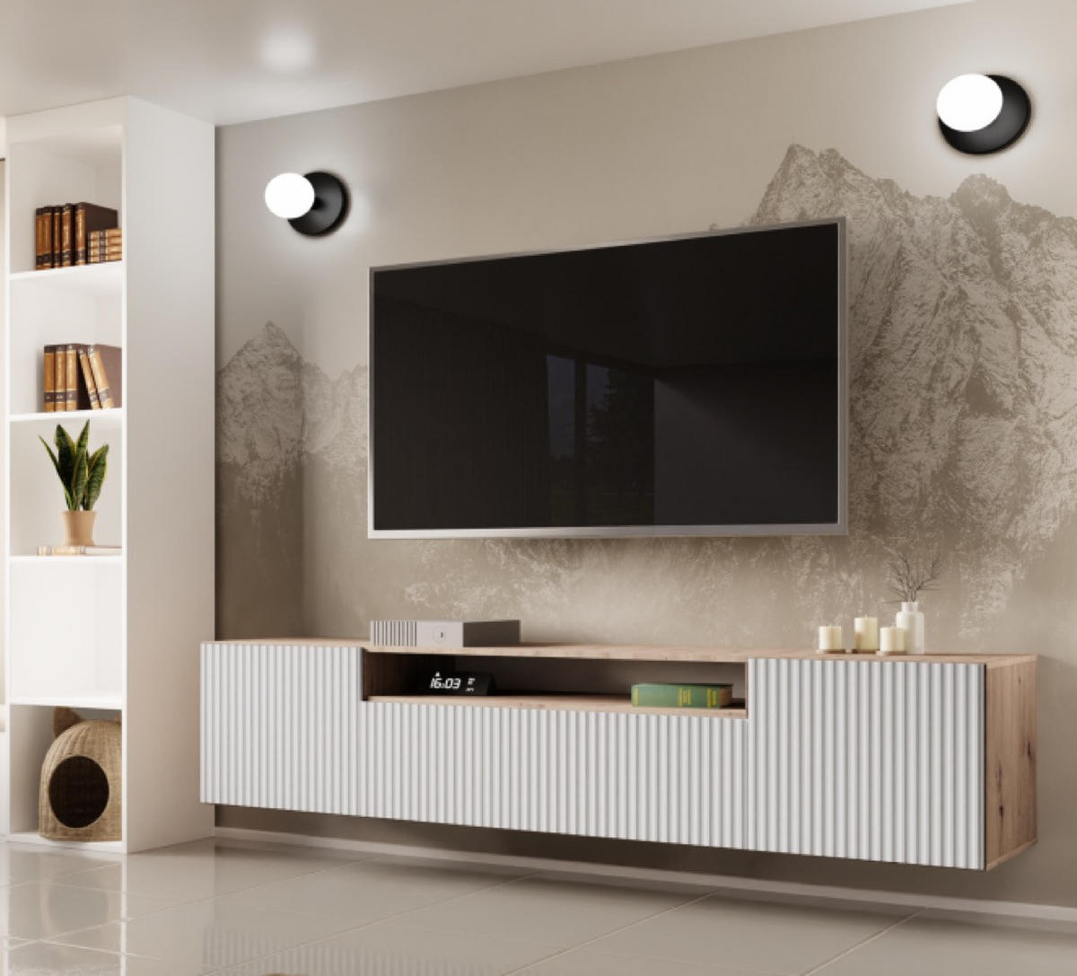TV-SCHRANK Weiß NOELI Hängend Mit Gerillten Fronten - Weiß, Holzwerkstoff (200/40/41cm) - Sepro Meble