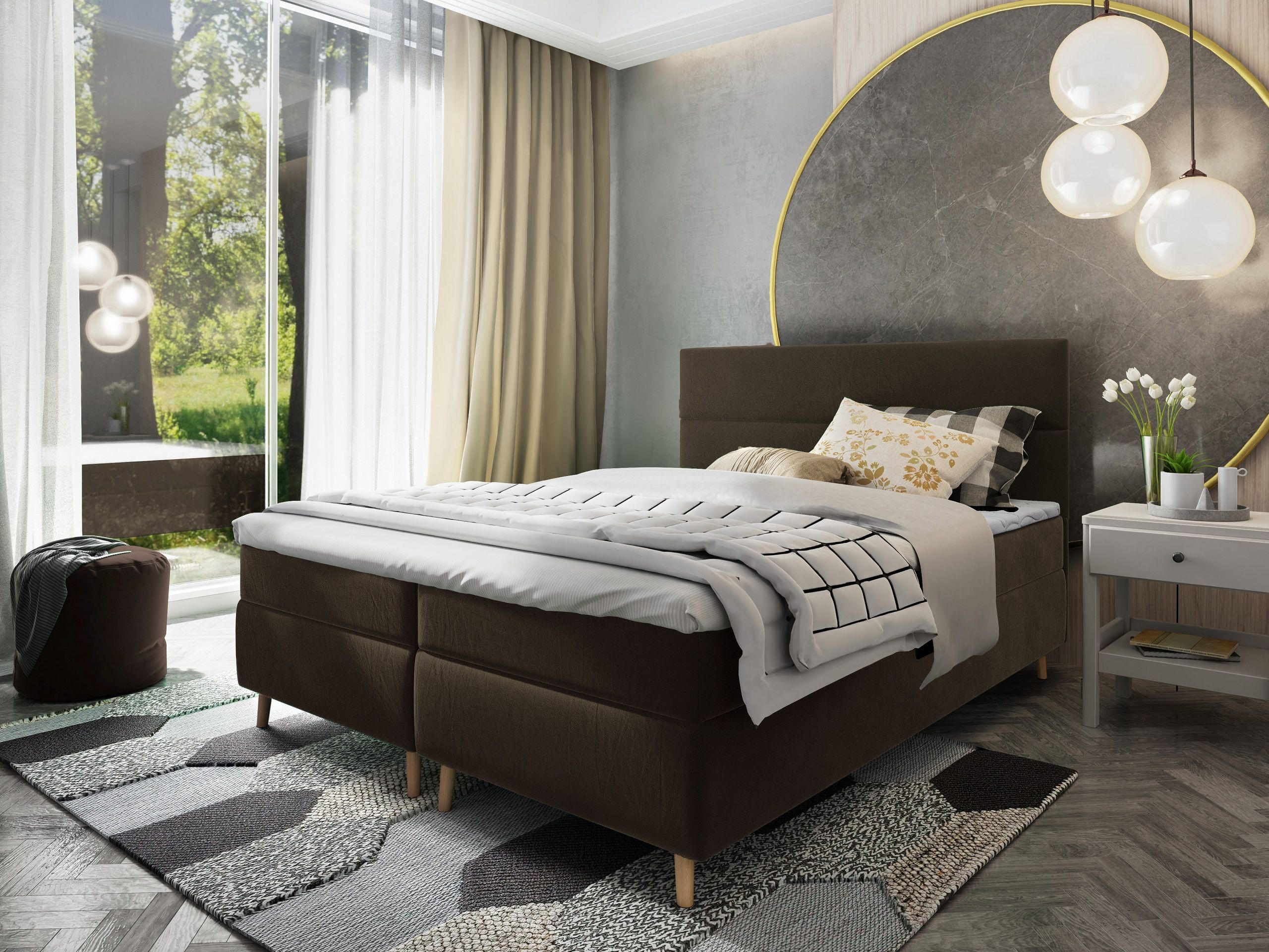 BOXBETT SANTA 180x200 cm mit Matratze und Topper - Braun - Braun, Holz (180/200cm) - MASSENO