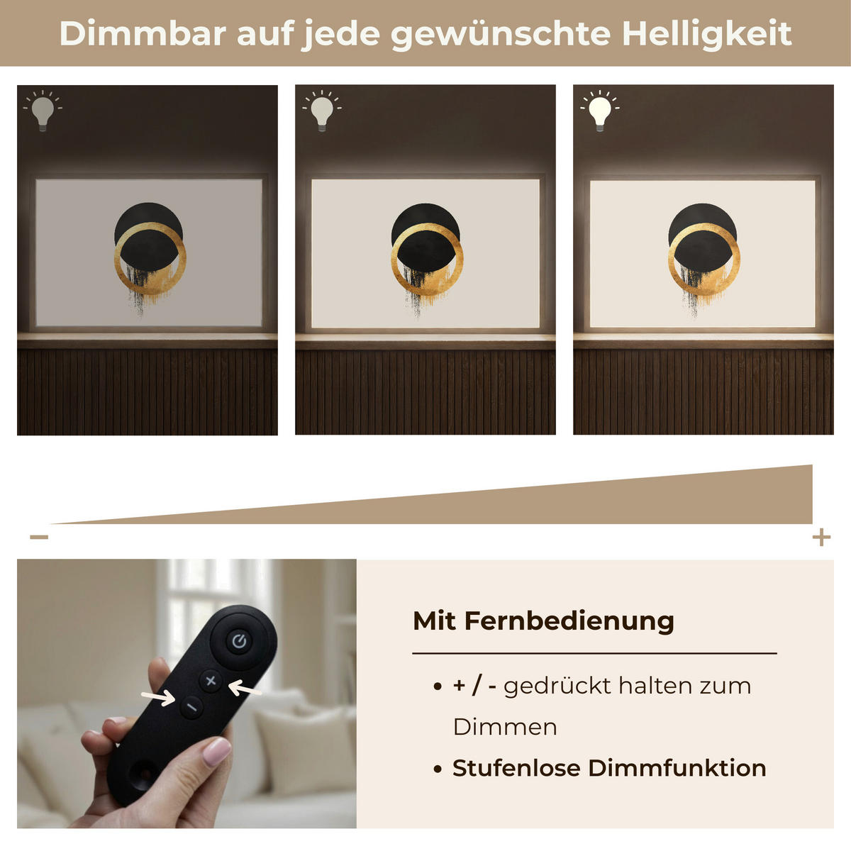 NÁSTĚNNÁ LAMPA S AKUMULÁTOREM Abstraktní design - Černý kruh - Skvrny od barvy 60x40 cm - krémová, kompozitní dřevo (60/40/8cm) - OnlyWow