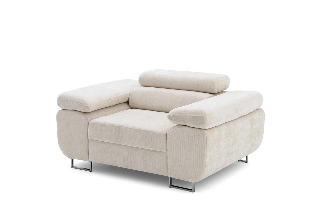 SESSEL WILD mit verstellbare Kopfstütze Chenille Beige - Chromfarben/Beige, Holz/Textil (130/100/101cm) - Muffo