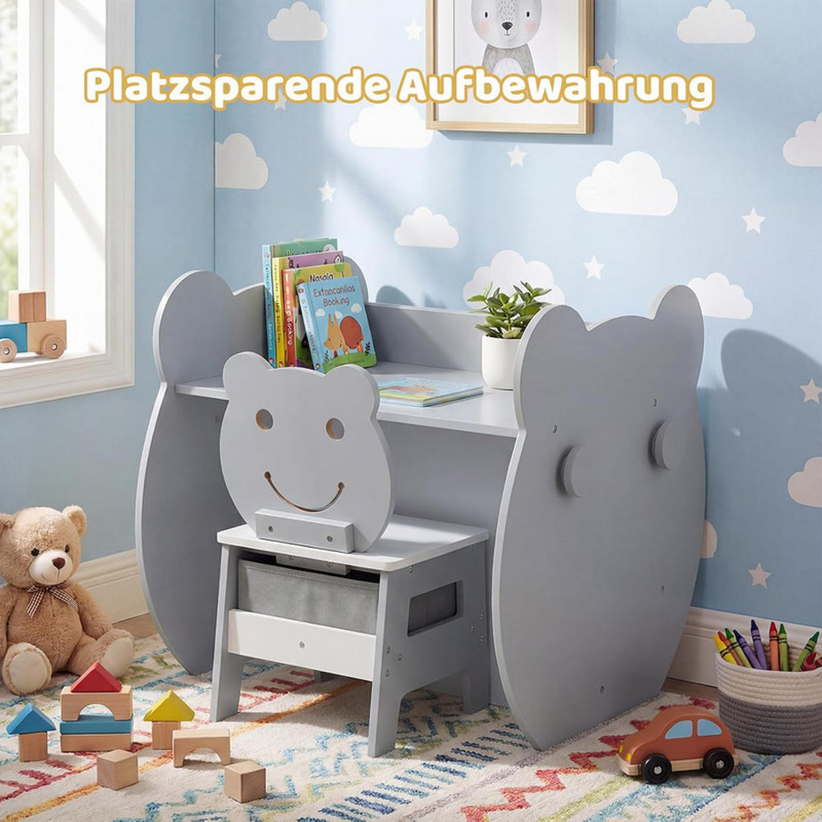 KINDERTISCH mit stuhl grau(2-tlg) - Grau, Holzwerkstoff (59.5/60/60cm) - COSTWAY