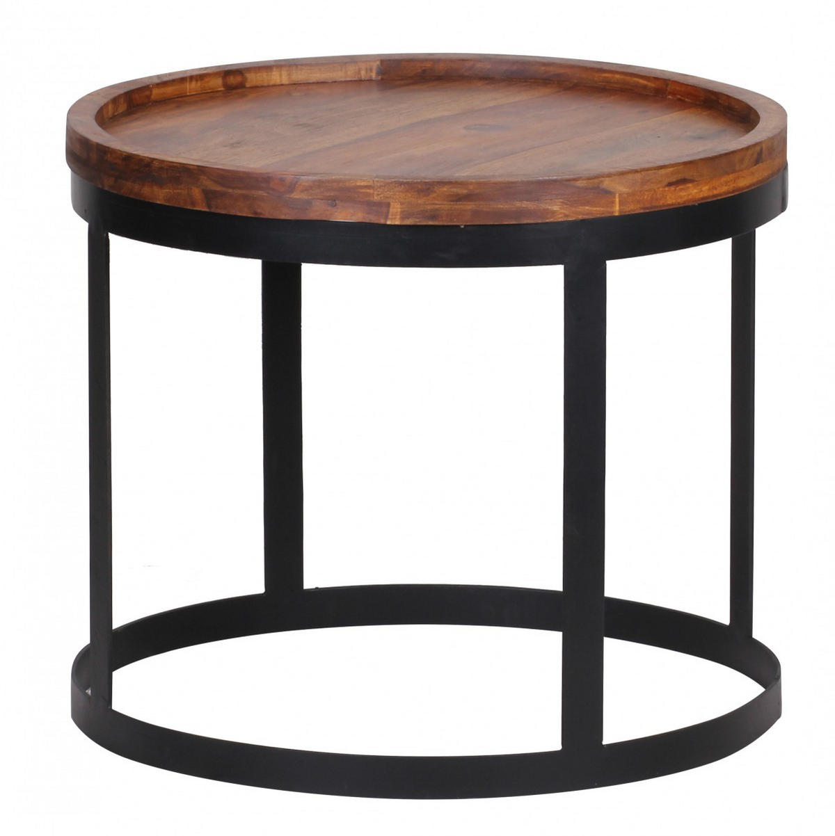 BEISTELLTISCH 2er Set Massivholz Metallgestell Rund Natur INDI, Braun 53x53x45 cm - Schwarz/Braun, Holz/Metall (53/53/45cm) - KADIMA DESIGN