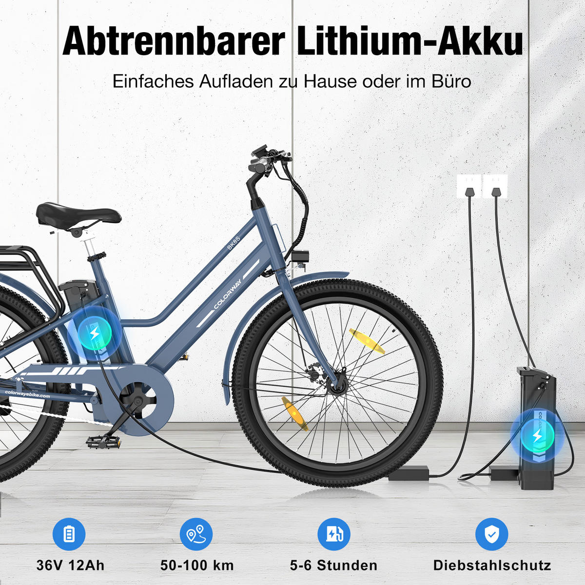 ELEKTROFAHRRAD BK8SL 27,5 Zoll mit LCD-Display ,maximale Reichweite 100 km - Blau, Metall (76cm) - COLORWAY