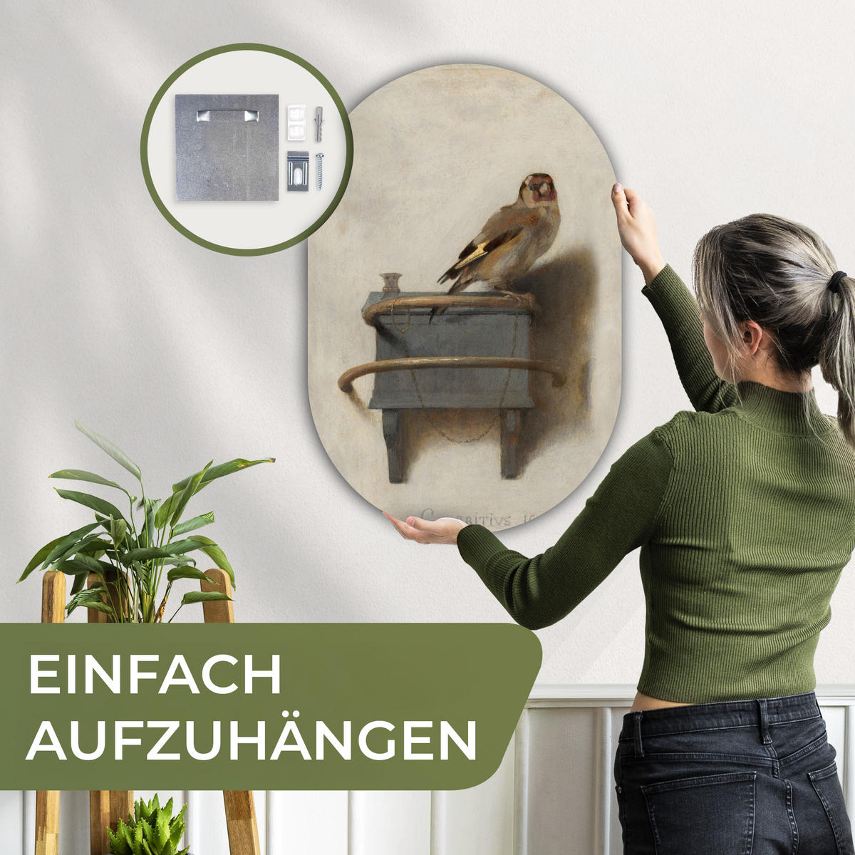 WANDBILD Stieglitz - Alter Meister - Carel Fabritius 60x90 cm - Grau, Kunststoff (60/90cm) - MuchoWow