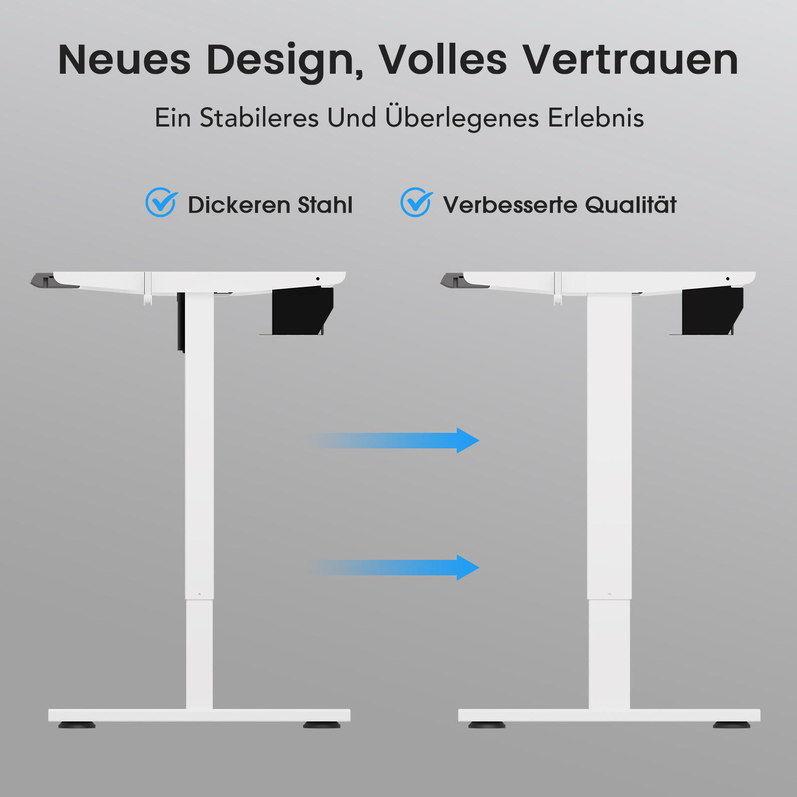 SCHREIBTISCHGESTELL elektrisch höhenverstellbar, 69–117 cm, Memory-Funktion, Antikollision, USB-A & Type-C, für Tischplatten 100–180 cm x 50–80 cm - Weiß, Metall (120/60/70cm) - HOMAVO