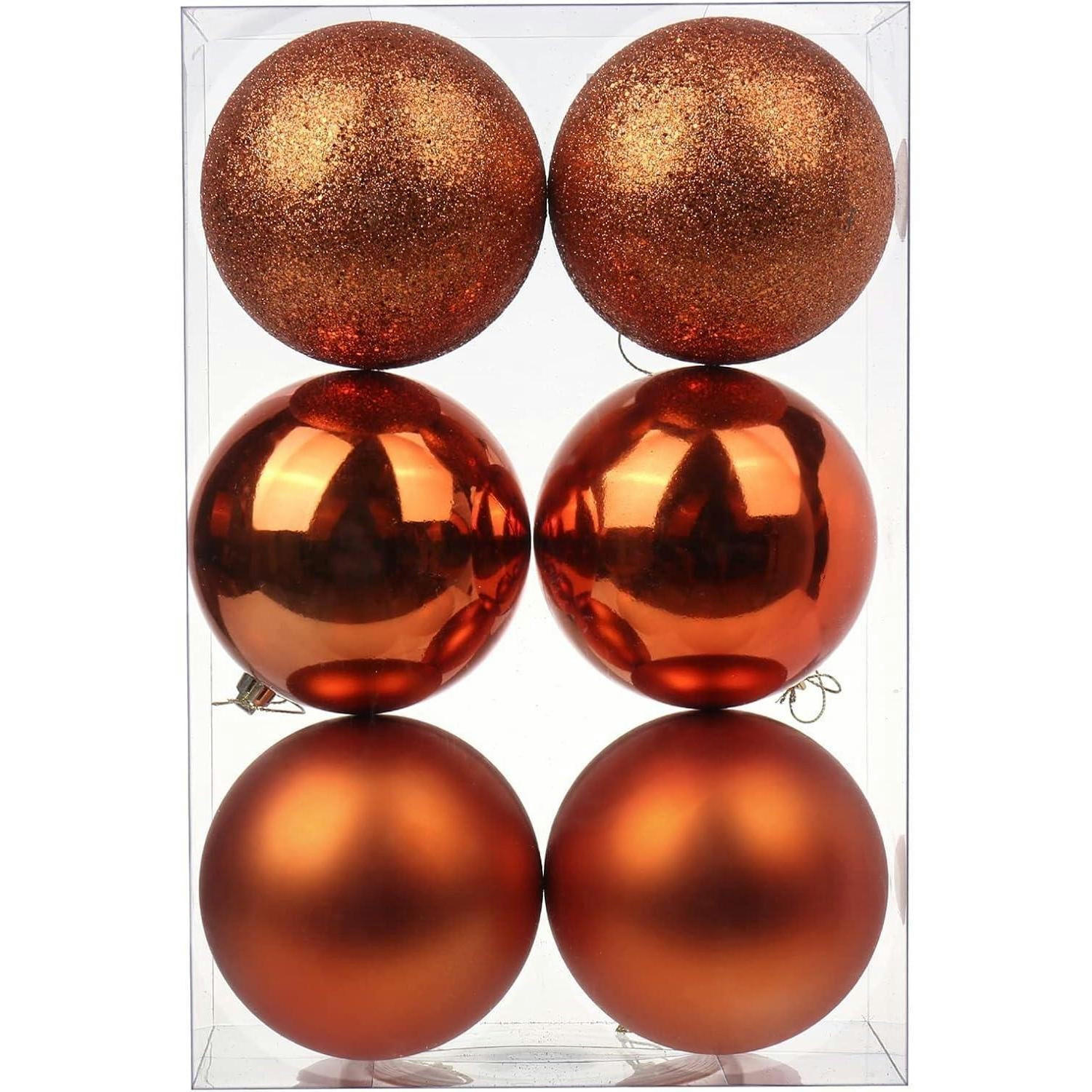 WEIHNACHTSKUGELN 6-teiliges Set 10 cm Orange Bruchsicher Kunststoff - Bronzefarben, Kunststoff (10/10/10cm)