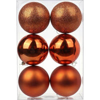 WEIHNACHTSKUGELN 6-teiliges Set 10 cm Orange Bruchsicher Kunststoff - Bronzefarben, Kunststoff (10/10/10cm)