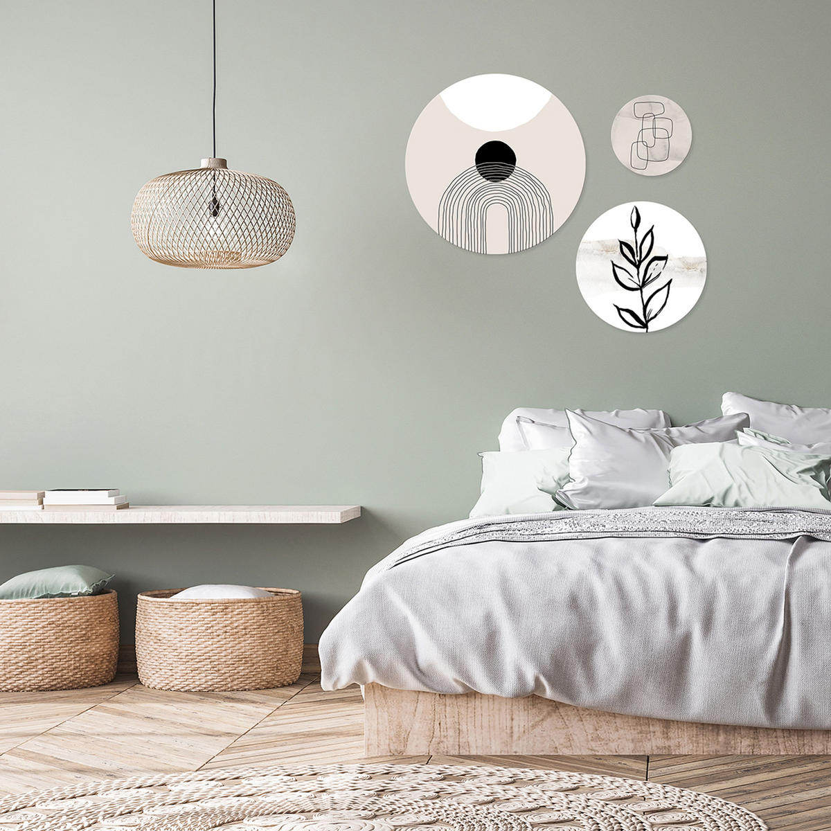 BILDERSET 3er-Set rund 55/40/25 cm abstrakte Kunst - Beige, Kunststoff (55/55cm) - artissimo