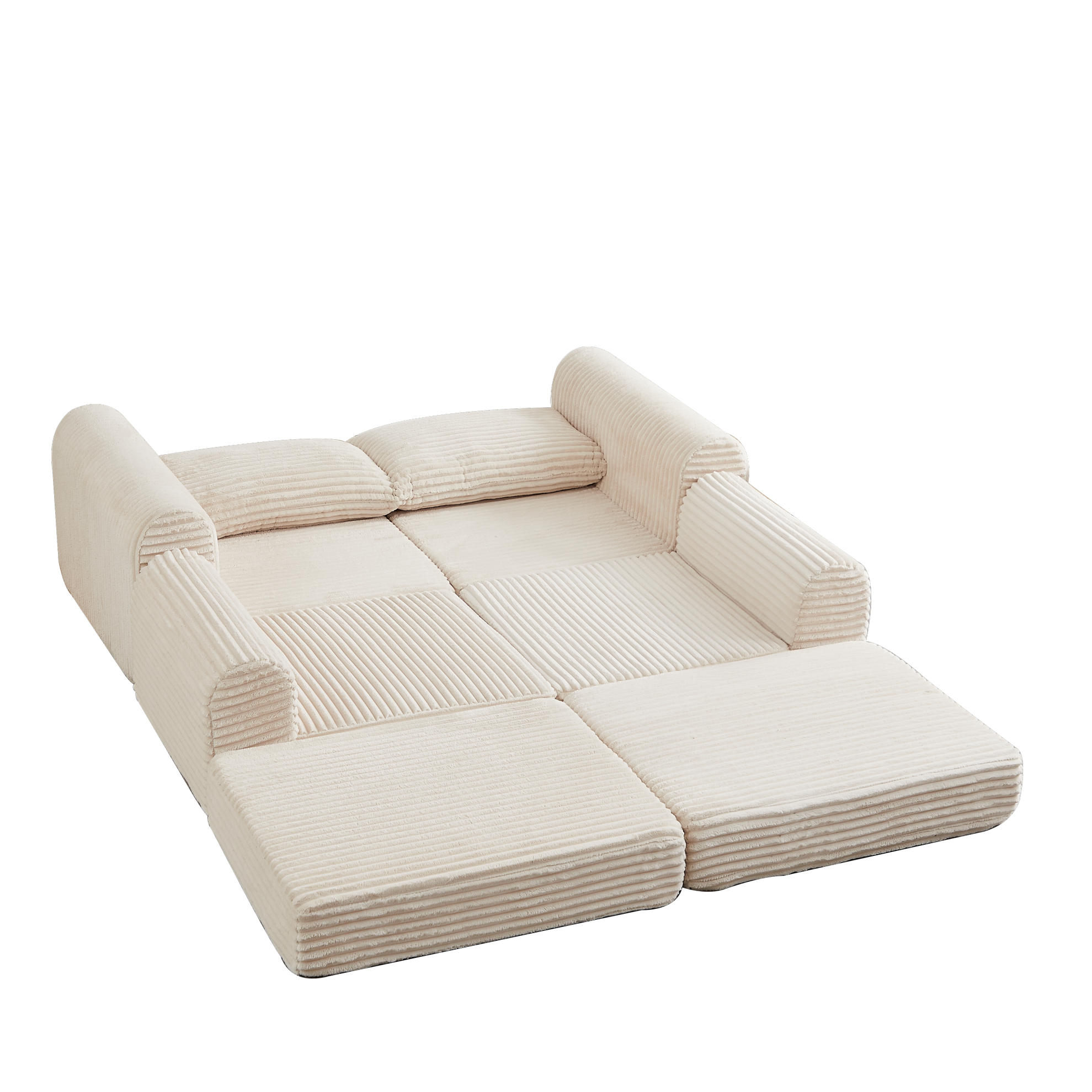 SCHLAFSOFA aus Cord mit modularem Aufbau & herausnehmbarer Fußstütze, 243/194/53 cm, Beige - Beige, Textil (243/53/194cm) - Redom