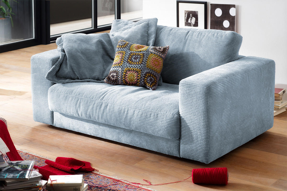 LOVESEAT MADELINE Hellblau Cord - Schwarz/Hellblau, Kunststoff/Textil (170/86/127cm) - KAWOLA