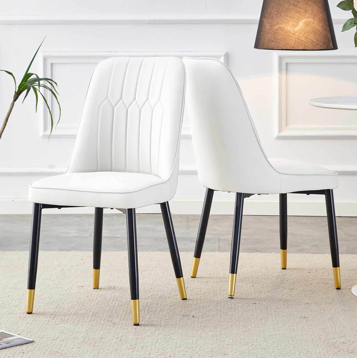 ESSZIMMERSTUHL 2er-Set PU-Leder Weiß mit Metallbeinen Schwarz - Weiß, Metall (41.5/89/43cm) - Meubliv