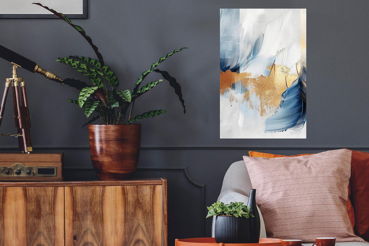 WANDTATTOO Gold - Blau - Aquarell - Kunst - Modern 40x60 cm - Hellblau, Kunststoff (40/60/0.1cm) - MuchoWow