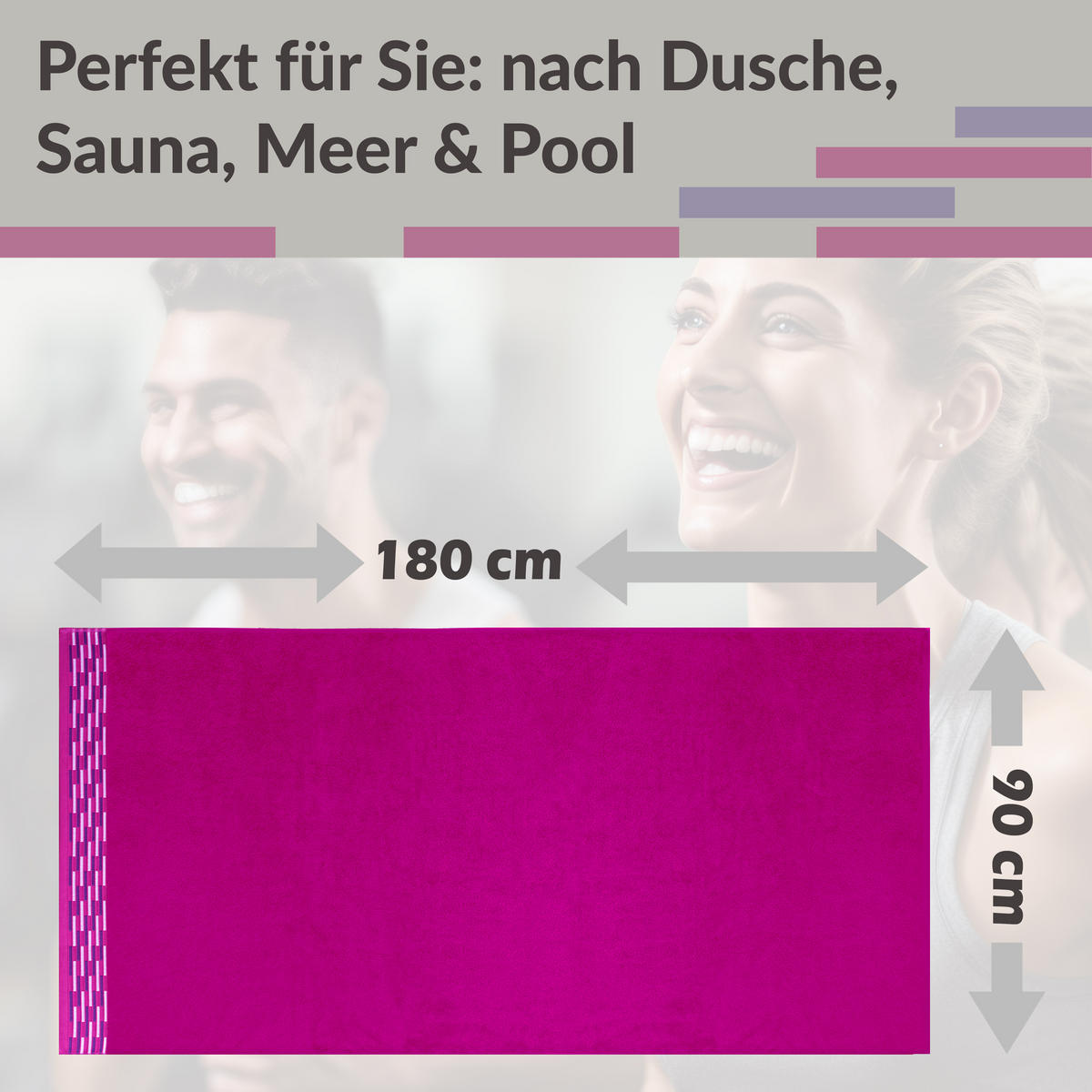STRANDTUCH Frottee Lugano Purpur 90x180 cm - Pink, Textil (90/180cm) - Lashuma