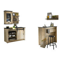 KÜCHEN-SET Used Wood hell, anthrazit, Küchenschrank Set 5-teilig mit Theke - Anthrazit/Schwarz, Glas/Holzwerkstoff (133/201/64cm) - Furn.Design