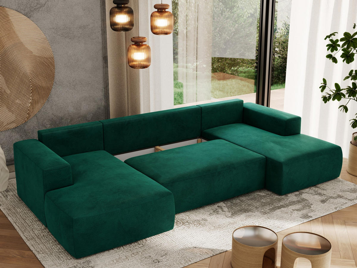 WOHNLANDSCHAFT TRENTINO U Dunkelgrün Velvet - Dunkelgrün, Textil (334/91/163cm) - MKS