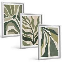 BILDER SET 3er Set - 40x60 cm Silberner Rahmen - Illustrationen gemalter grüner Blätter - Silberfarben, Kunststoff (40/60cm) - TULUP
