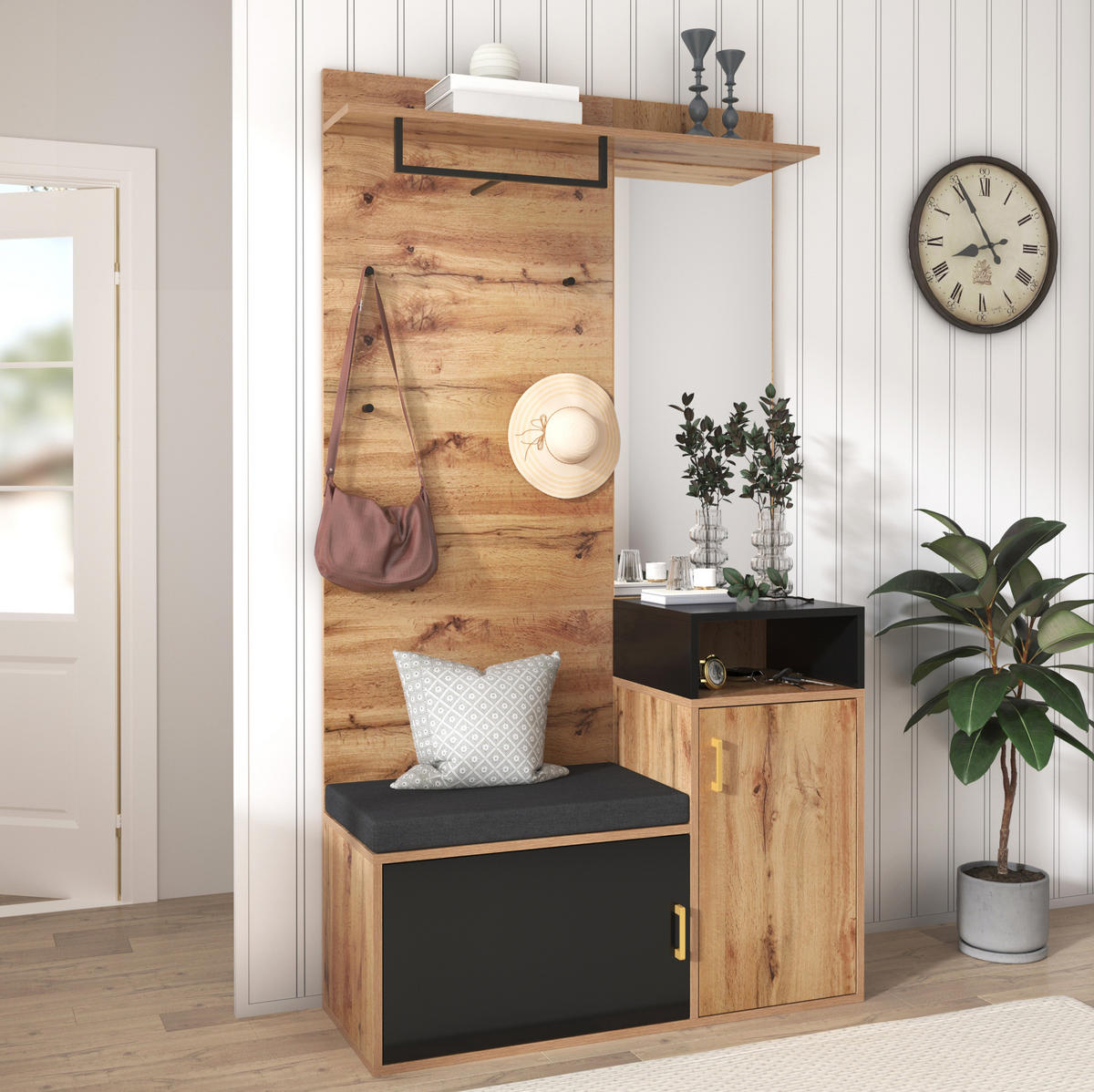 GARDEROBE 105/191,5/40 cm Schwarz aus MDF und Spanplatte mit Spiegel 2er Set - Schwarz, Holzwerkstoff (105/191/40cm) - OKMYHOME