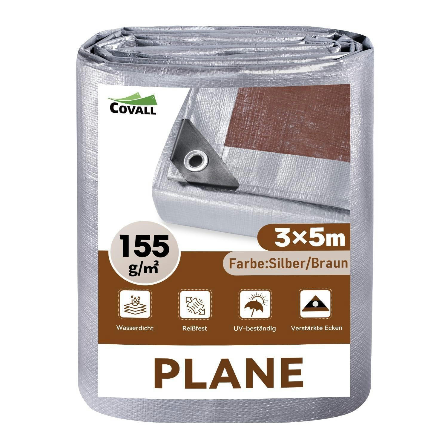 ABDECKPLANE 3 x 5 m Wasserdicht UV-beständig Silber/Braun - Multicolor, Kunststoff (30/25/9cm)