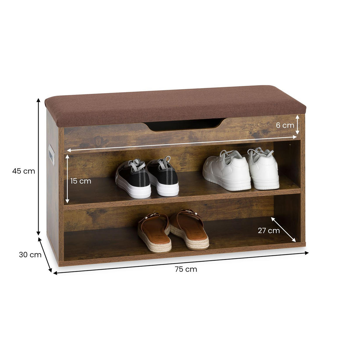 SCHUHBANK ISAAC - Dunkelbraun/Schwarz, Holzwerkstoff (60/45/30cm) - IDIMEX