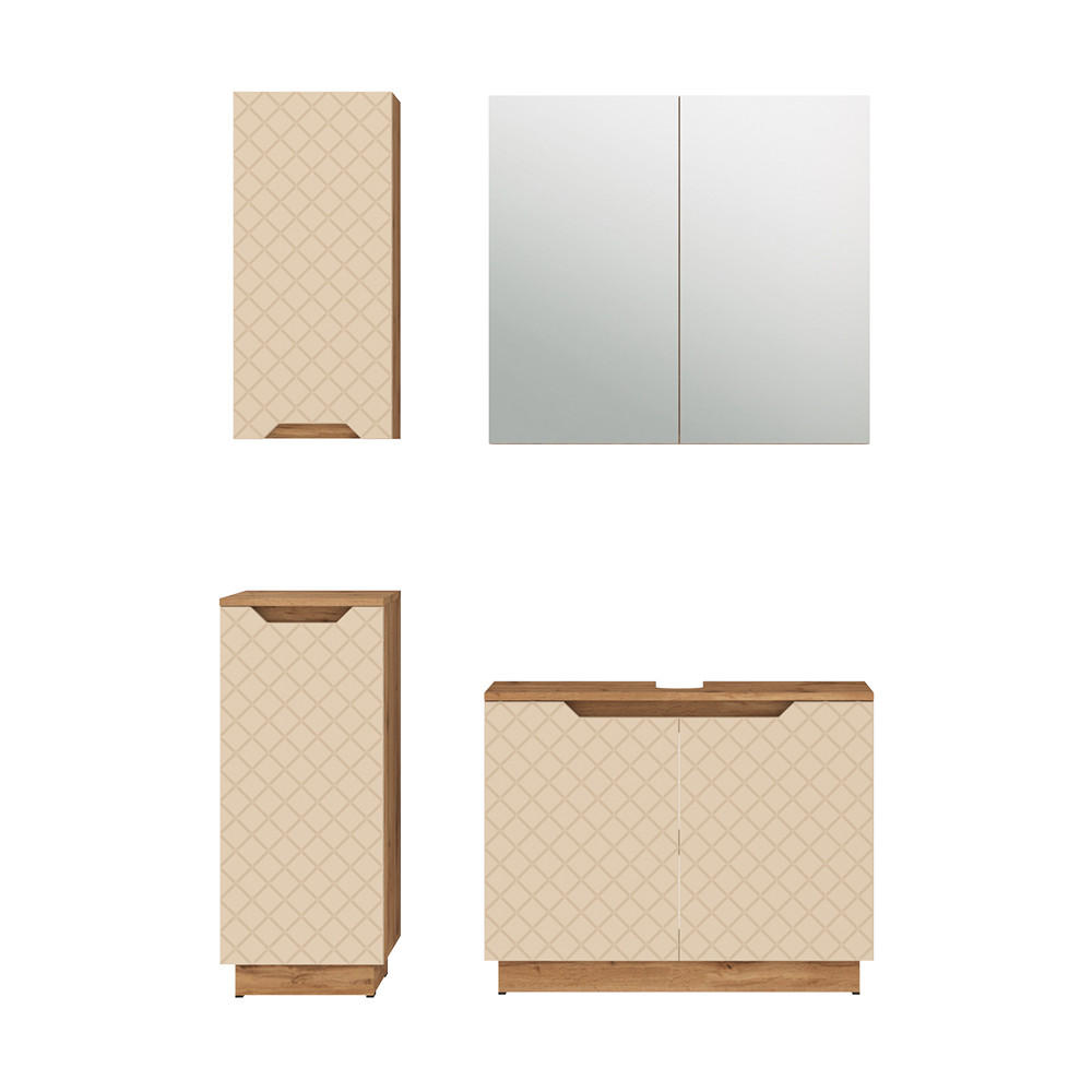 BADMÖBEL-SET Lotta Eiche/Kaschmir mit Kachelstruktur 4 Teile - Kaschmir/Eichefarben, Holzwerkstoff (79.6/62.1/32cm) - Vicco