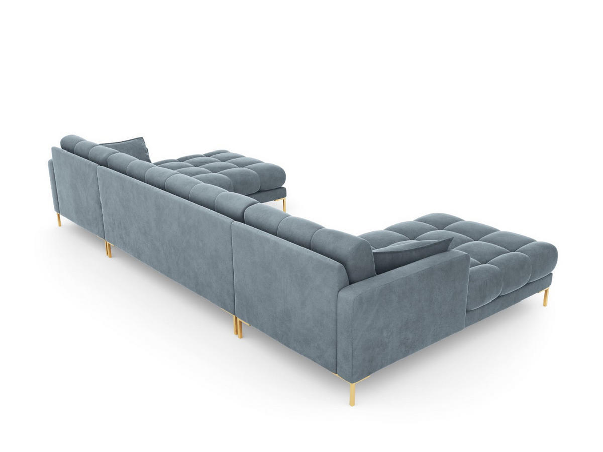 PANORAMASOFA Mamaia aus Samt hellblau 6 Sitzplätze - Hellblau, Textil (185/75/383cm) - Micadoni