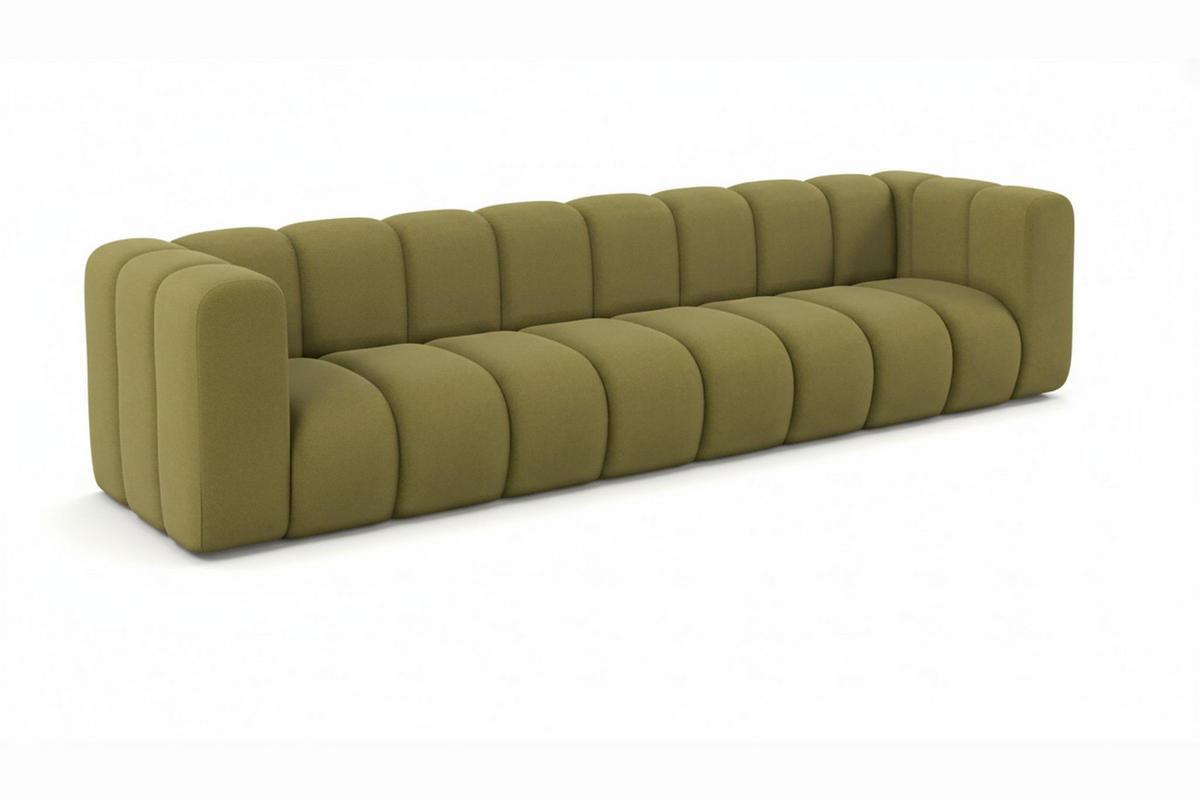 COUCH, Viersitzer-Sofa Grand, Veloursstoff Salvador, Olive - Olivgrün, Holz (290/70/93cm) - Kaiser Möbel