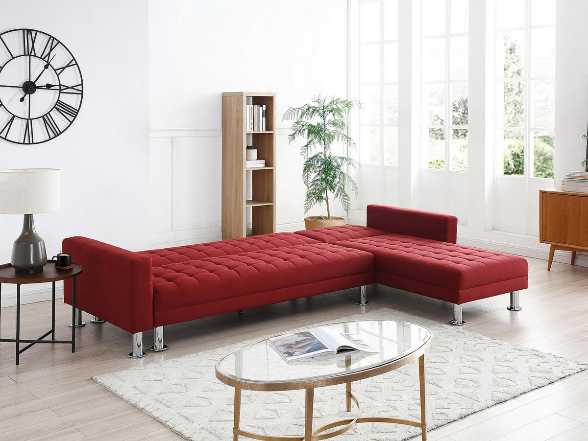 ECKSOFA mit Schlaffunktion - Ecke wechselbar - Stoff - Rot - WILLIS II - Rot, Textil (290/173cm) - Vente-Unique