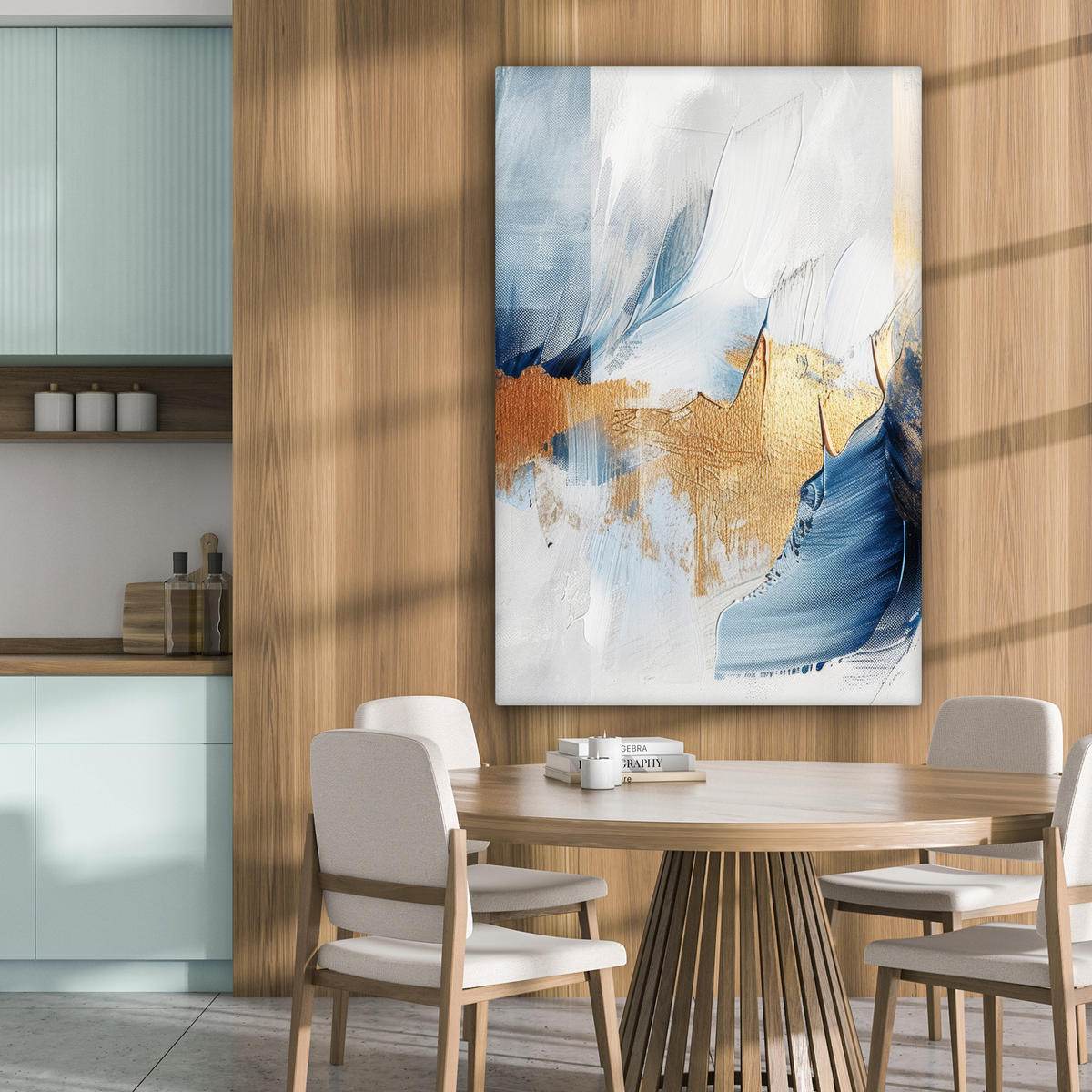 LEINWANDBILD Gold - Blau - Aquarell - Kunst - Modern 90x140 cm - Hellblau, Textil (90/140cm) - MuchoWow