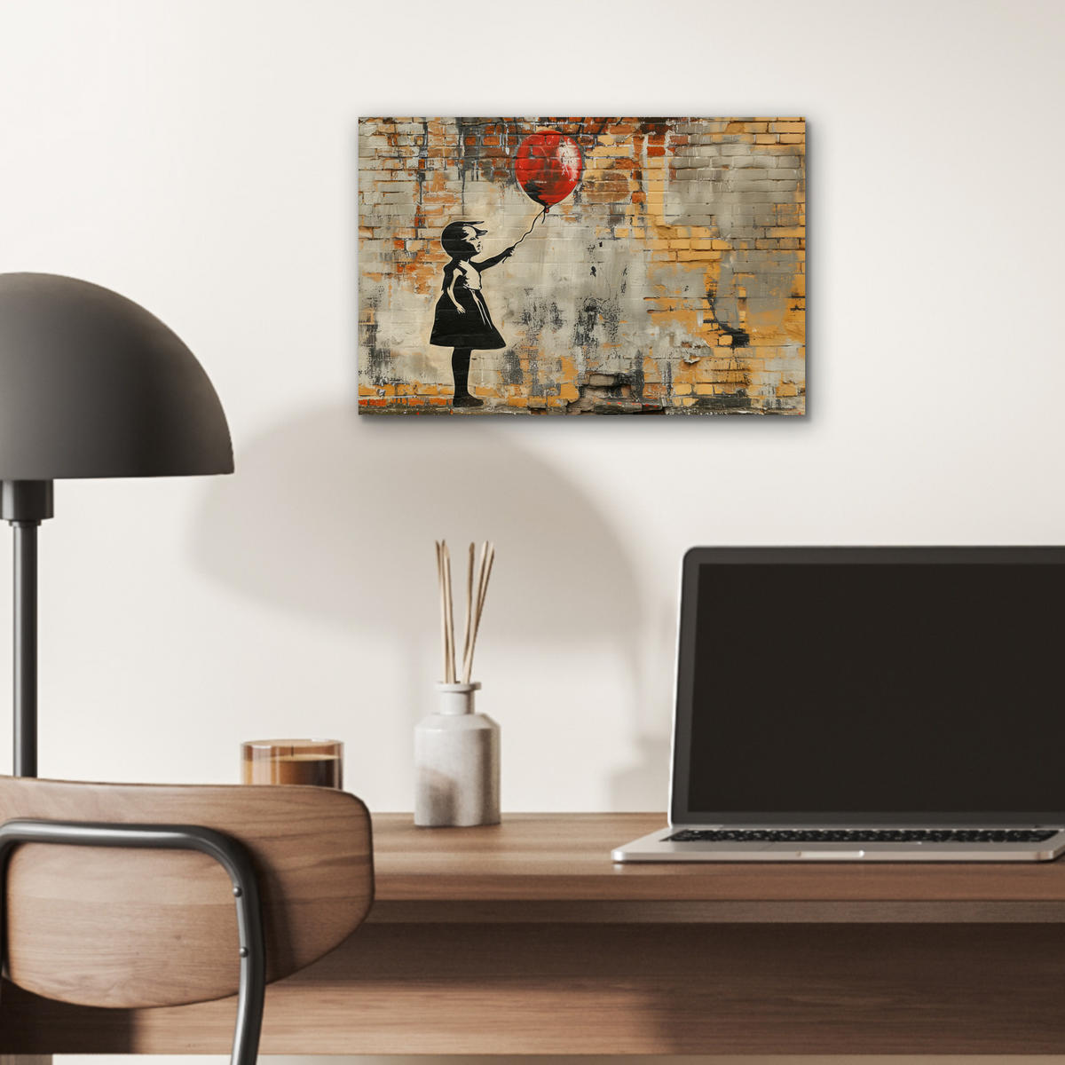 KOVOVÝ OBRAZ Graffiti - Banksy - Dievča - Street art 30x20 cm - piesková, kov (30/20cm) - MuchoWow