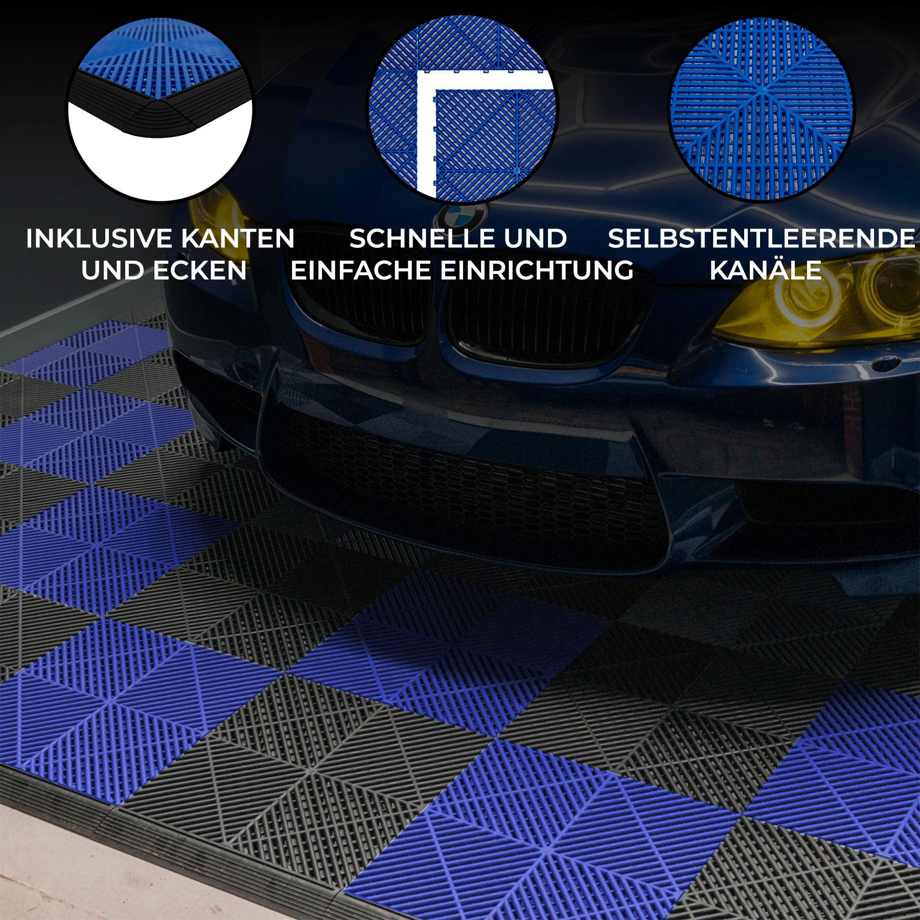 GARAGENBODENFLIESEN Belüftete mit Kanten – 120 Schwarz und 120 Blau - Schwarz, Kunststoff (40/1.8/40cm)