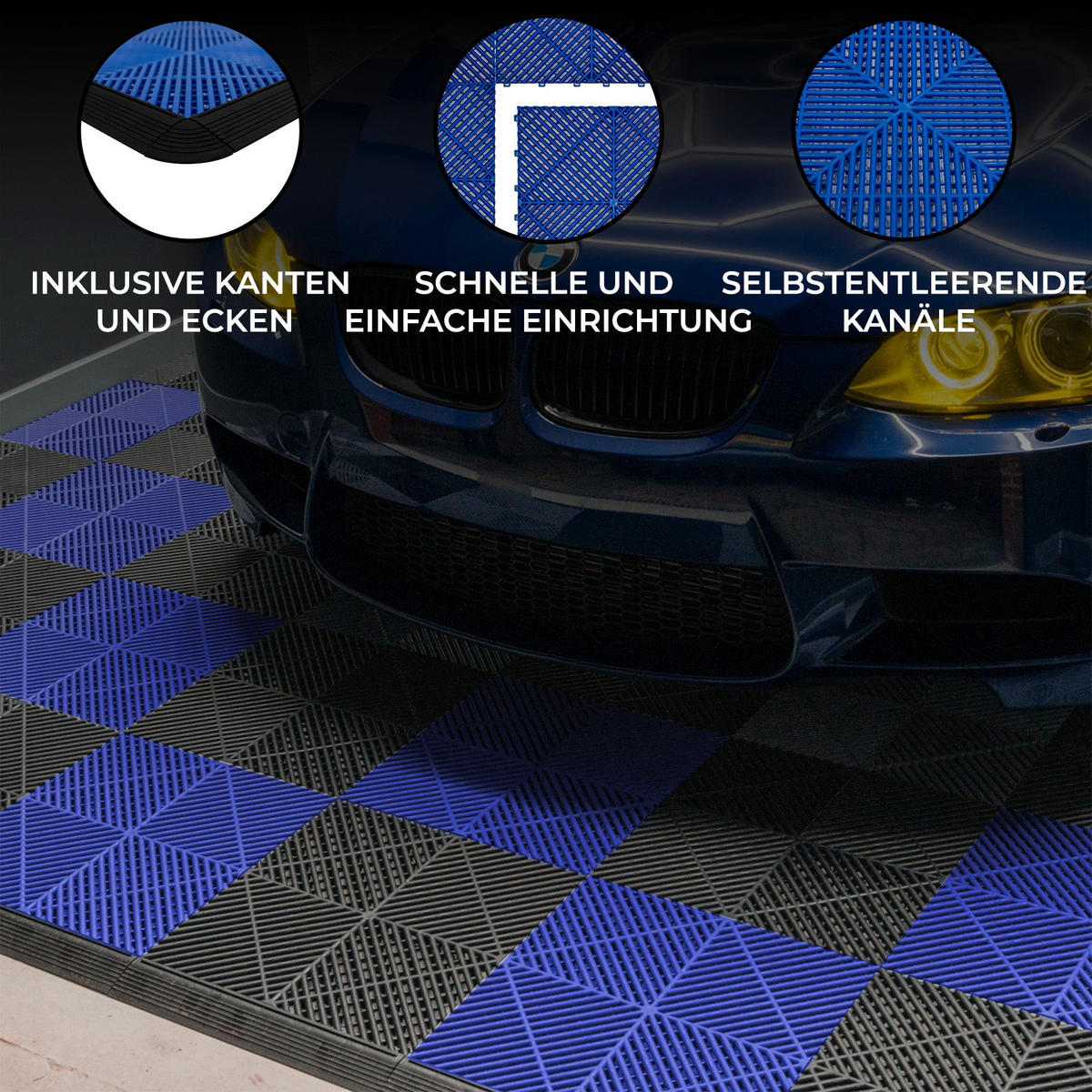 GARAGENBODENFLIESEN Belüftete mit Kanten – 120 Schwarz und 120 Blau - Schwarz, Kunststoff (40/1.8/40cm)