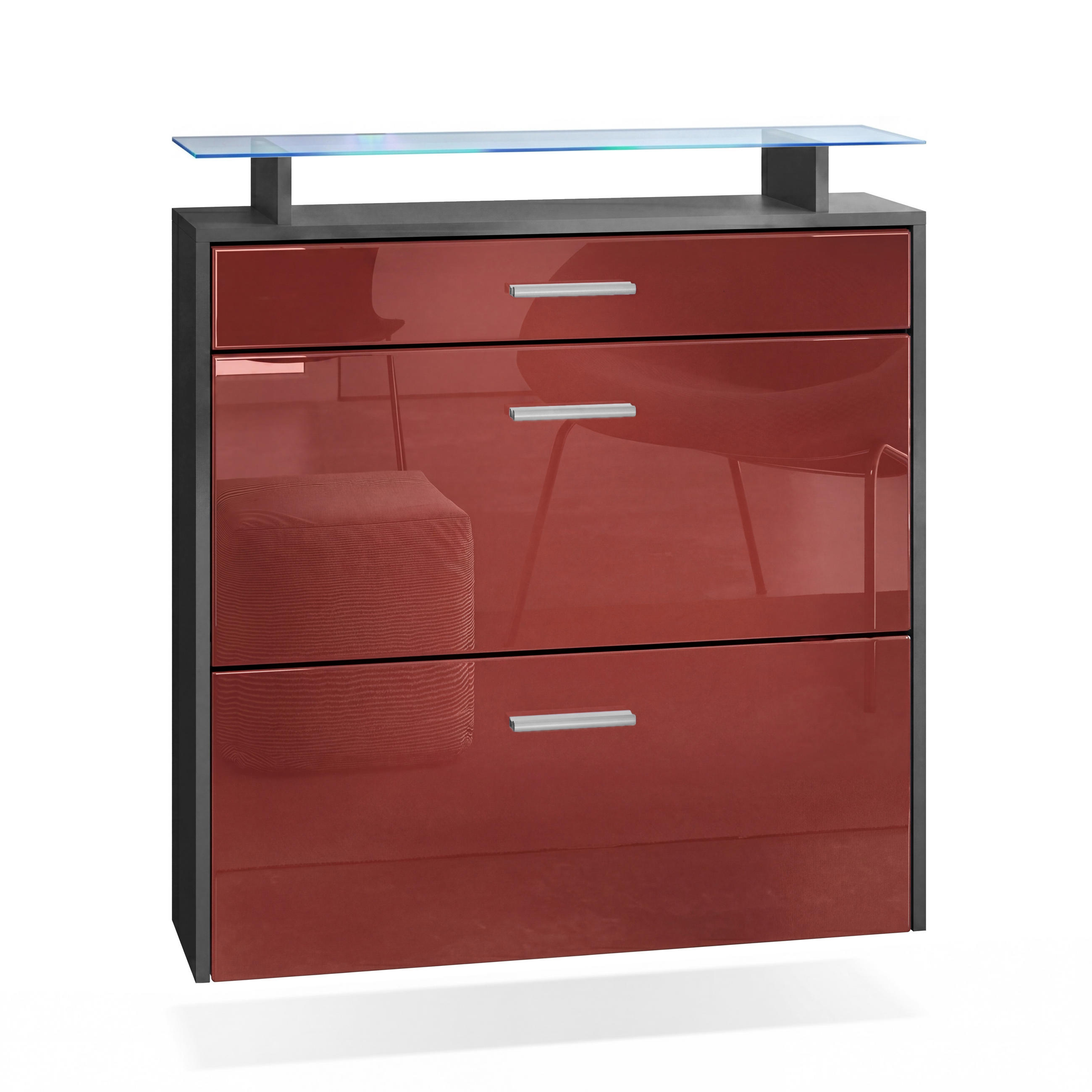 SCHUHSCHRANK Malea Fronten in Bordeaux Hochglanz - Bordeaux, Holzwerkstoff (89/96/23cm) - Vladon