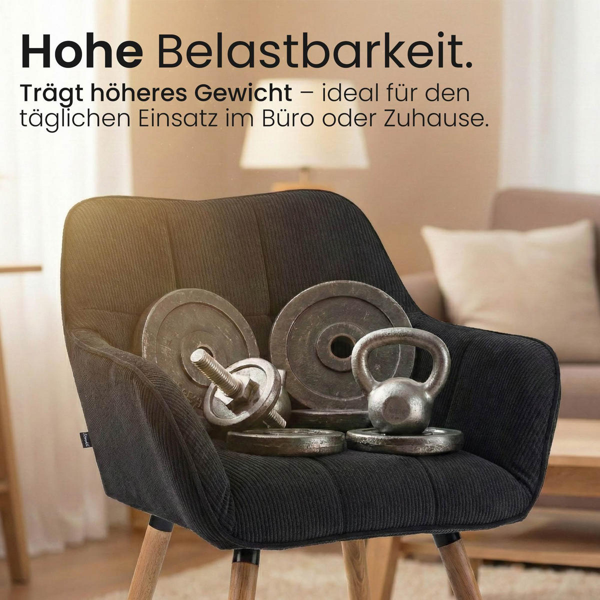 ESSZIMMERSTUHL Cord Schwarz - Eukalyptusholzfarben/Schwarz, Holz/Textil (65/82/64cm) - CLP