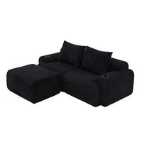 ECKSOFA 200/174/80 cm schwarz aus Cord mit Cupholder und Tasche - Schwarz, Textil (174/200cm) - OKWISH