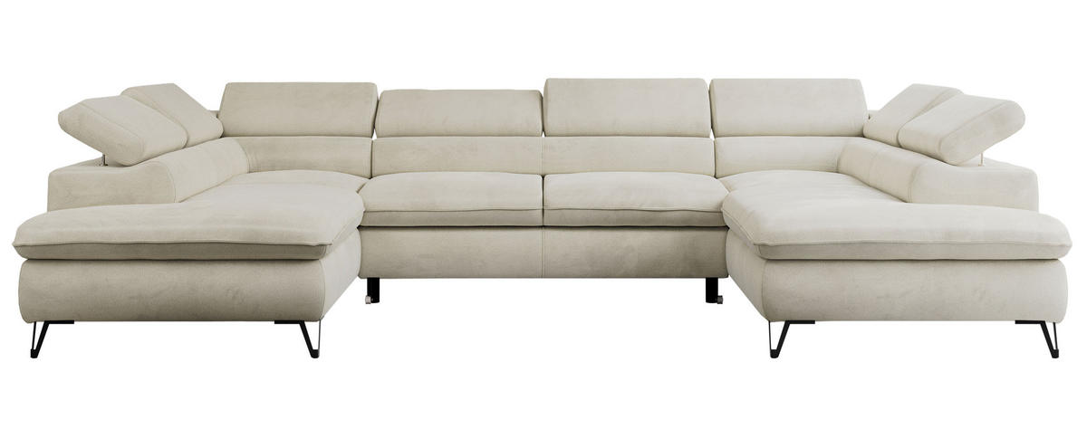 WOHNLANDSCHAFT PETER U Velvet Beige - Beige/Schwarz, Textil/Metall (346/76/208cm) - MKS