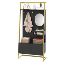 GARDEROBE 78/180,5/38,5 cm Schwarz aus Spanplatten und Metall mit Spiegel - Schwarz, Holzwerkstoff (38.5/180.5/78cm) - OKMYHOME