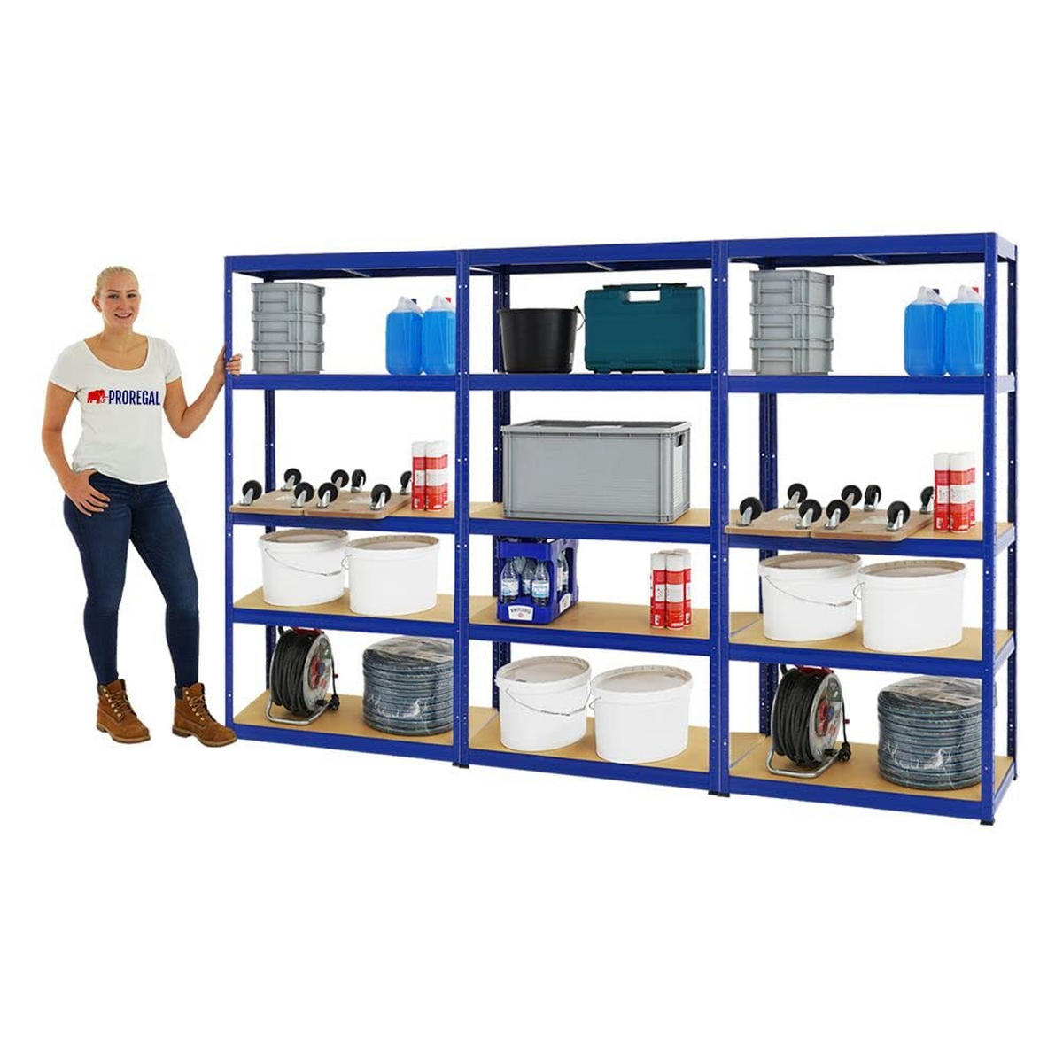 SCHWERLASTREGAL Slim Elephant S 3er-Set mit 3x 180x90x45 cm 5 Ebenen Fachlast 350 kg Blau - Blau, Metall (270/180/45cm) - PROREGAL