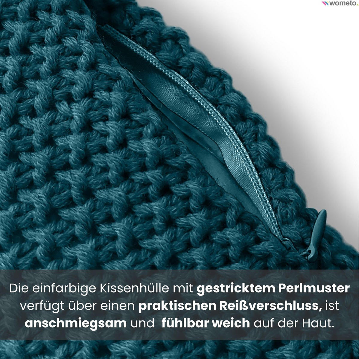 KISSENHÜLLE Strick türkis 45/45 cm mit Reißverschluss inkl. 100% Federkissen - Türkis, Textil (45/45cm) - wometo