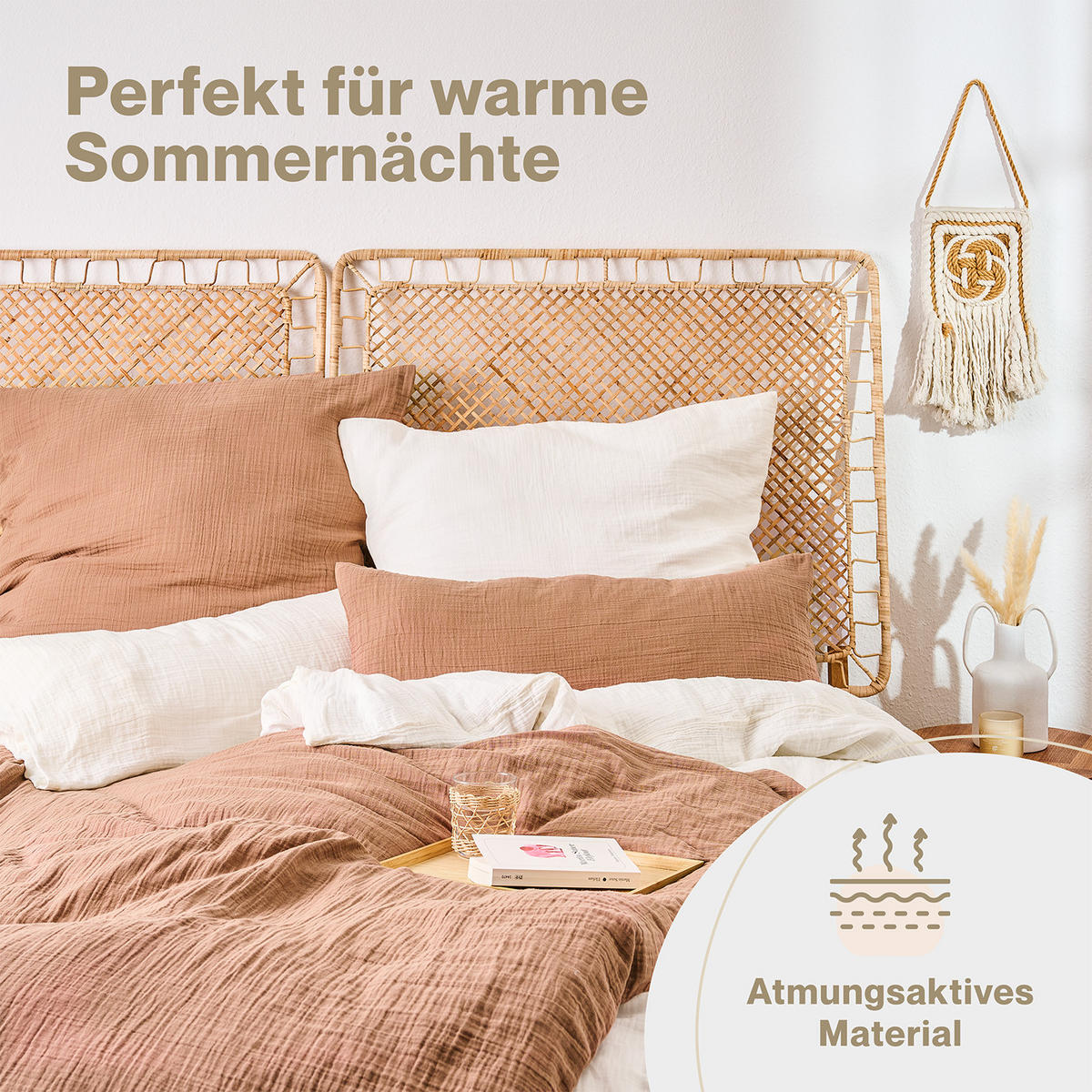 BETTWÄSCHE Musselin, 100% Baumwolle, 200/220 cm & 2x 80/80 cm - Kupferfarben, Textil (200/220cm) - Blumtal