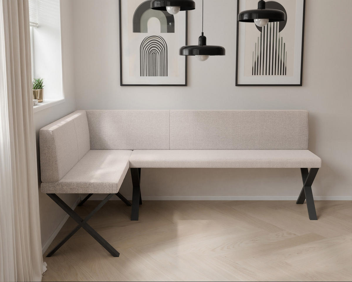 ECKBANK links VERO X Webstoff glatt, 142/196 cm Beige - Beige, Textil/Metall (142/196cm) - Idohome